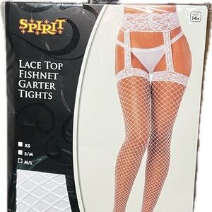 White Lace Fishnet Garter Tights - New in Packaging